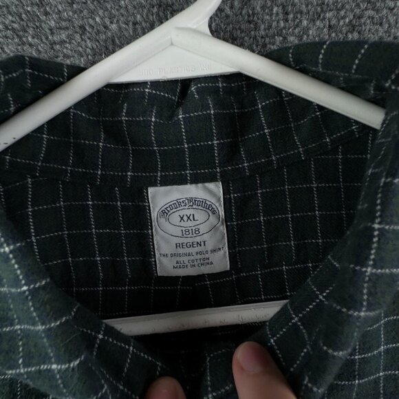 Brooks Brothers Cotton Button Up Long Sleeve Green Check Flannel 2XL Regent - Picture 8 of 12